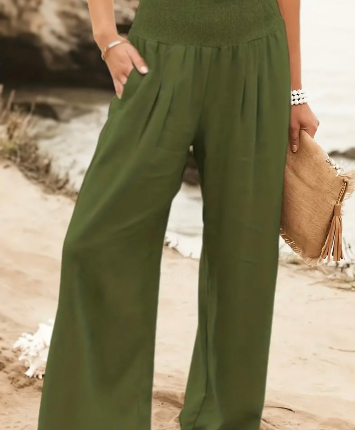 Olive green linen pants