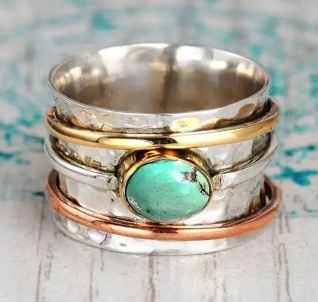 Metal and turquoise ring