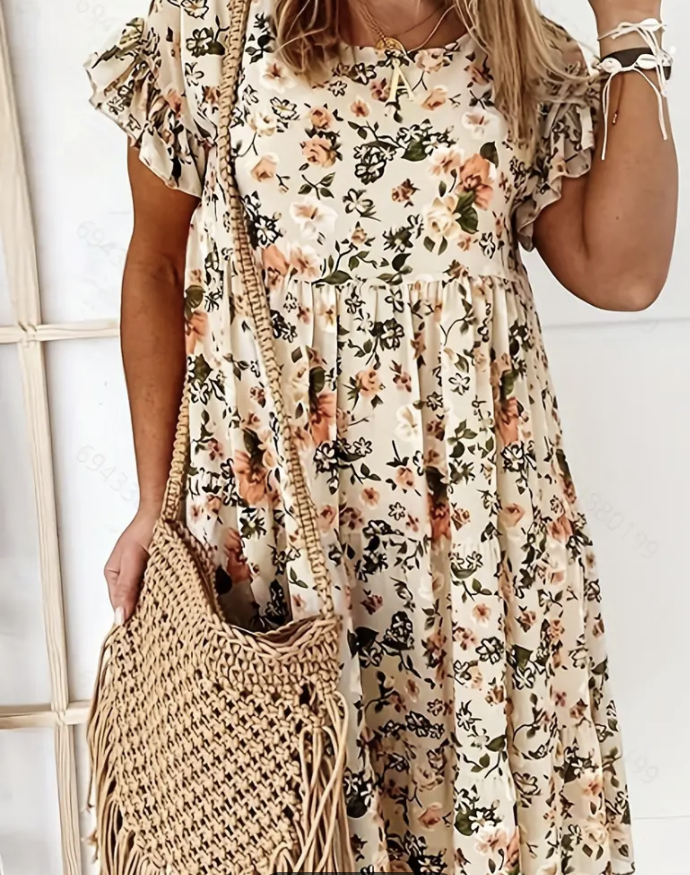 Floral tan dress