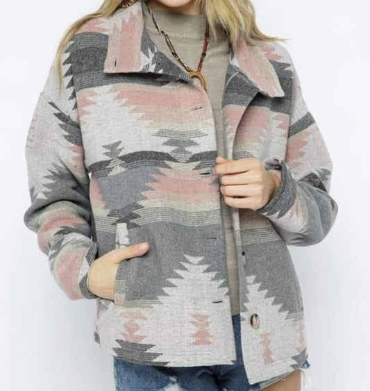 Pink and grey aztec shacket