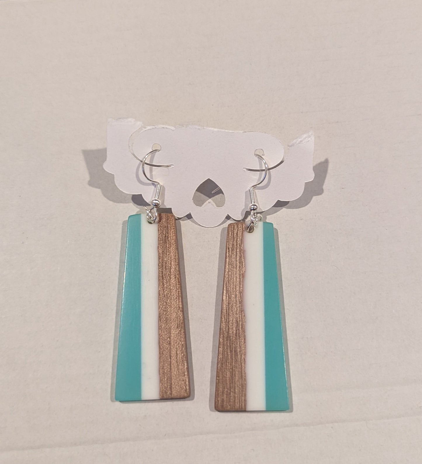 Teal/White and Wood Earrings